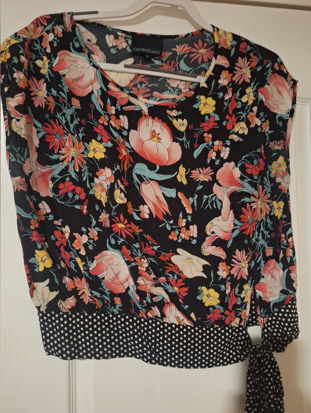 Cynthia Rowley Black‎ Floral Tie-Hem Women's Top Medium